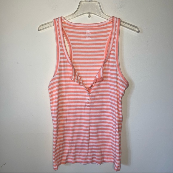 Aerie Real Soft No BS Henley Tank Top Coral and White Striped Size Large - Picture 7 of 8